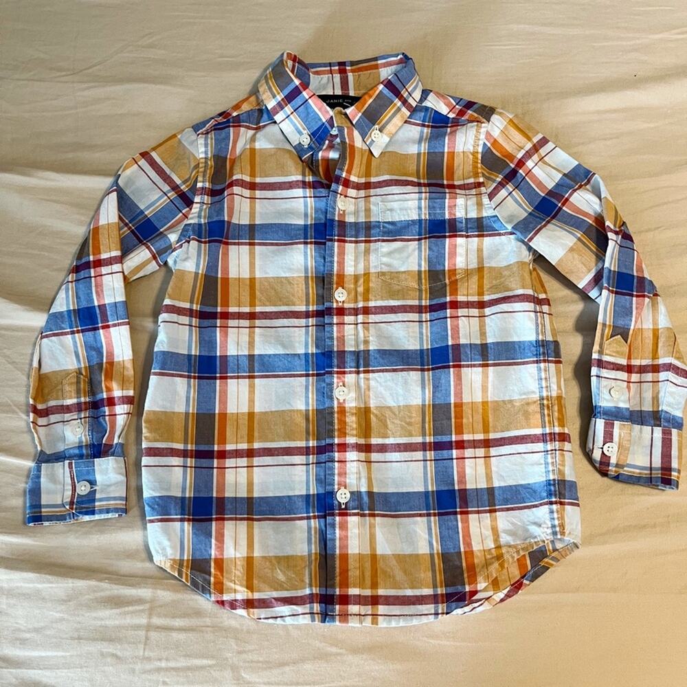 Janie and Jack Cotton Orange, Blue, and White Long Sleeve Button Down Size 3T